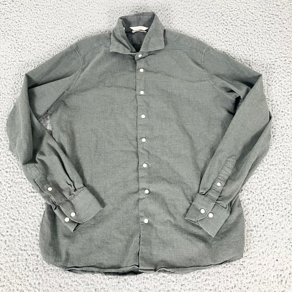 Suitsupply Shirt Mens 15.5 Green Thomas Mason Egyptian Cotton Slim Fit Button Up